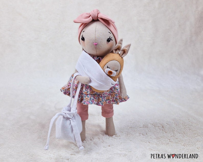 Bunny Rabbit PDF Sewing Pattern, Tutorial and Video Diy Doll Patterns to Make a Mom and Baby Soft Doll Set with Clothes and Accessories image 8