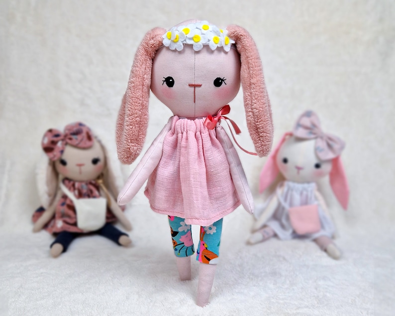 Unleash your creativity and make your own charming bunny rabbit doll with our easy-to-follow PDF sewing pattern and tutorial. This soft toy pattern comes with all the necessary instructions and templates to make a cute doll Bunny