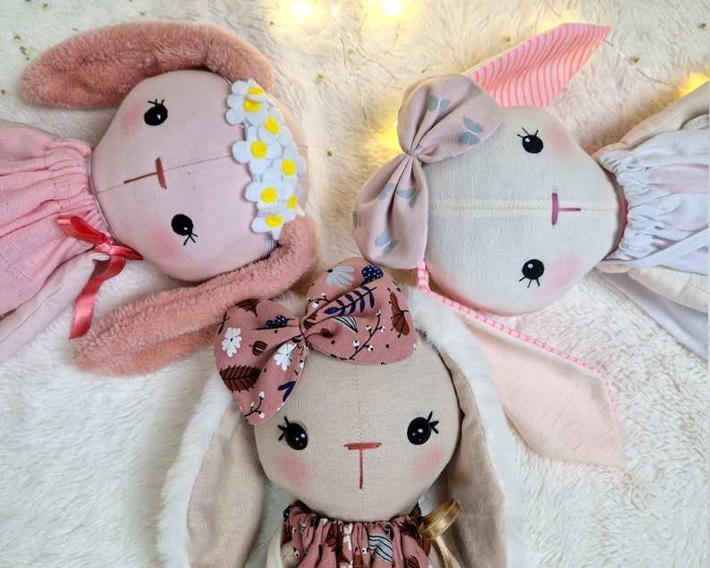 Unleash your creativity and make your own charming bunny rabbit doll with our easy-to-follow PDF sewing pattern and tutorial. This soft toy pattern comes with all the necessary instructions and templates to make a cute doll Bunny