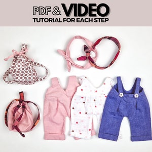 DIY Doll Overalls, Headband and Backpack Sewing Pattern PDF Instant Download Doll Clothes Sewing Pattern, Doll Jumpsuit Tutorial image 1