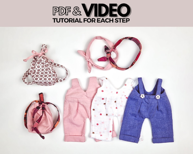 DIY Doll Overalls, Headband and Backpack Sewing Pattern PDF Instant Download Doll Clothes Sewing Pattern, Doll Jumpsuit Tutorial image 1