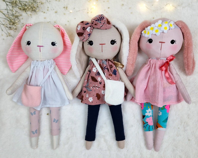 Unleash your creativity and make your own charming bunny rabbit doll with our easy-to-follow PDF sewing pattern and tutorial. This soft toy pattern comes with all the necessary instructions and templates to make a cute doll Bunny