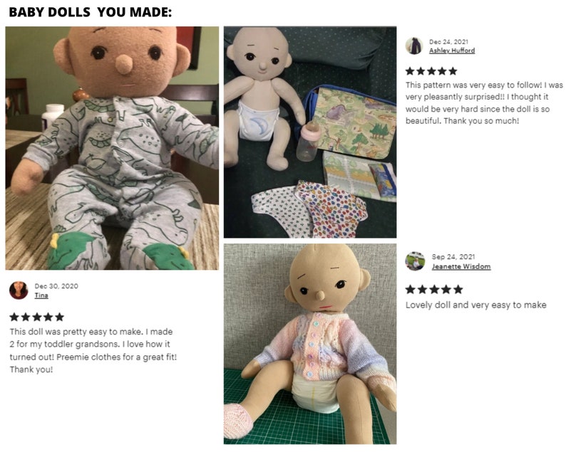 PDF Baby Doll Pattern and Tutorial, 18 Soft Doll Pattern with Diaper, Easy Sewing Cloth Doll Instant Download Rag Doll Pattern image 4