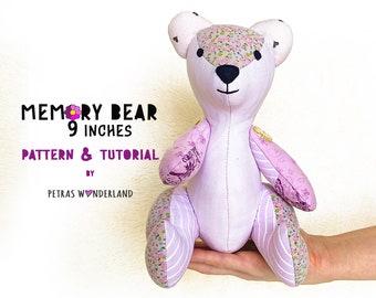 Digital PDF Memory Bear 9" Sewing Pattern for Instant Download, Stuffed Teddy Bear Sewing Pattern, Patchwork Bear