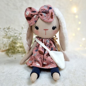 PDF Bunny sewing pattern with 3 face option, Diy soft cotton or linen doll to create cloth bunny rabbit doll stuffed animal toy with clothes