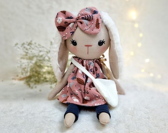 PDF Bunny sewing pattern with 3 face option, Diy soft cotton or linen doll to create cloth bunny rabbit doll stuffed animal toy with clothes