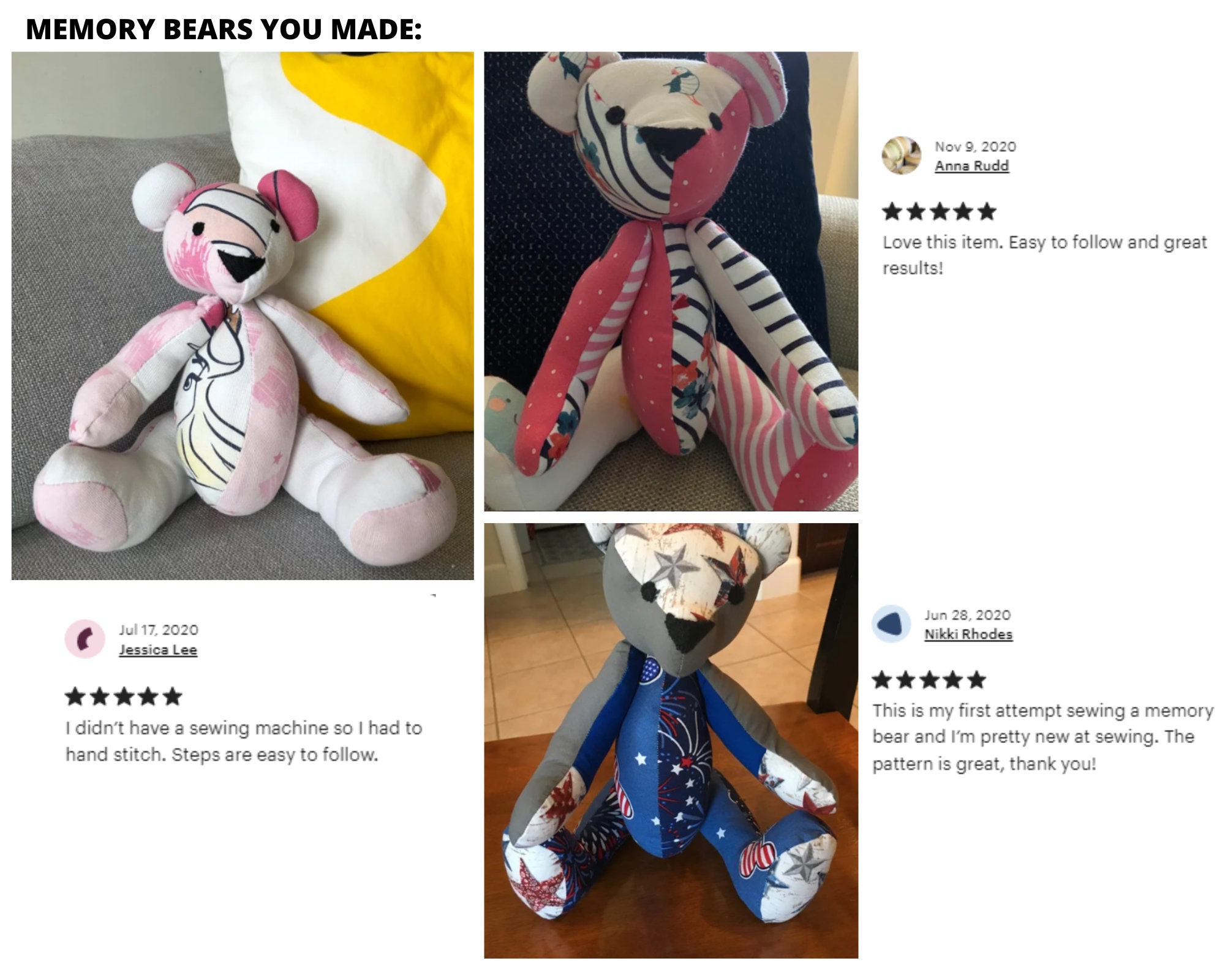 This week's highlighted pattern is Noelle the Mini Memory Bear. Use your  loved one's clothing to create this adorable keepsake bear. She sits about  8, By Make a Memory Bear