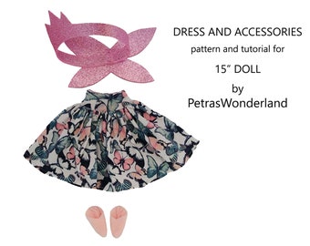 Digitale download pop kleding patroon15 "pop, PDF naaipatroon en tutorial pop jurk en accessoire patroon, eenvoudig patroon, Fairy Doll
