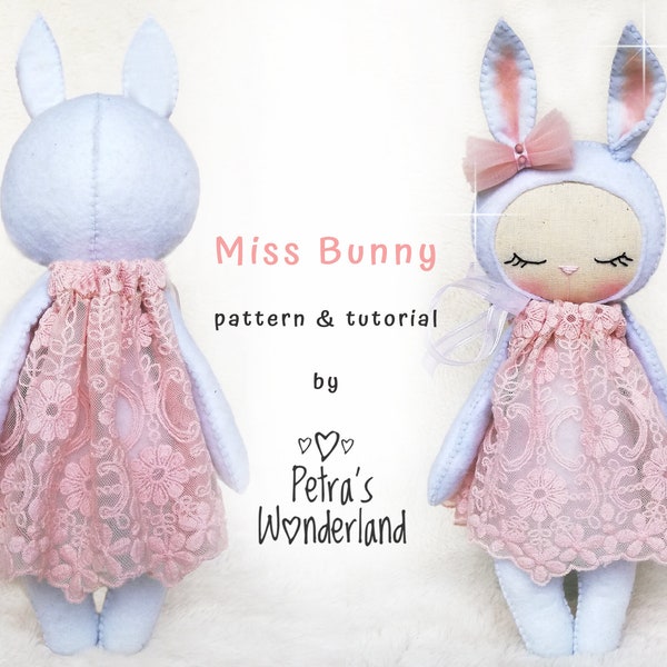 PDF Miss Bunny with Clothes Sewing Pattern and Tutorial, Stuffed Animal Easter Bunnies, Easy Soft Toys, Felt Bunnies, DIY Rabbit Plushies