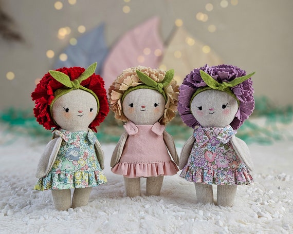 PDF Mini Soft Toy Flower Rag Doll 6.5 With Ruffle Dress Easy Sewing Pattern for DIY Doll in Cotton or Linen Instant Download Tutorial Etsy Australia