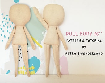 PDF, Cloth Doll Pattern 16", Rag Doll Pattern and Sewing Tutorial, Doll Sewing Pattern, Soft Doll Pattern, pdf Blank Doll Body Easy Pattern