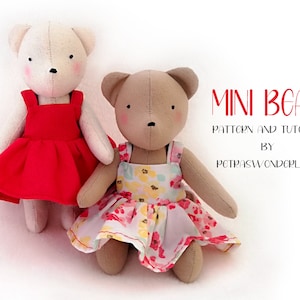Bear sewing pattern PDF– diy tutorial to make a mini teddy bear 6 inch tall stuffed animal with dress, button joint bear by Petraswonderland