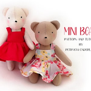 Modello di cucito per orsetto in PDF: tutorial fai da te per realizzare un mini orsetto di peluche alto 6 pollici con vestito, orso con bottoni di Petraswonderland