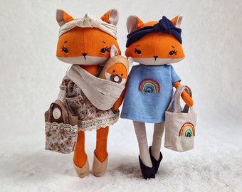 DIY Handmade Stuffed Animal Fox Doll, Baby and Clothes Pdf Sewing Pattern, Detailed Step by Step and Video Tutorial by Petraswonderlnd