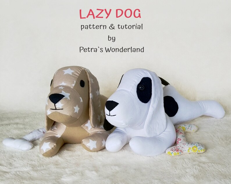 Lazy Dog - Stuffed Animal PDF Sewing Patterns and Tutorials, Stuffed Puppy Dog DIY Toy Pattern Instant Download Soft toys E - pattern sewing 