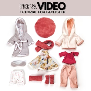 Set of 11 pieces PDF Doll Clothes Patterns for Forest Doll Body - Instant Download Sewing Pattern and Tutorial with Video, doll clothing diy