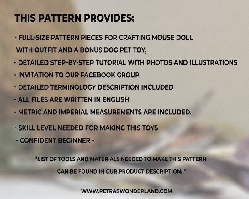 PDF Mouse Digital Sewing Pattern, Easy Tutorial, and Video for You to Make a Dressed Mouse Stuffed Animal Doll with Its Dog Pet DIY Gift zdjęcie 8