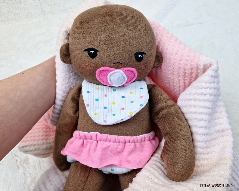 PDF Baby Doll Sewing Pattern, Step by step Tutorial and Video on how to make a 15 Soft Doll with Diaper Cover, Magnet Pacifier and Bib image 6