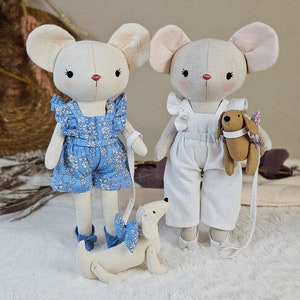 PDF Mouse Digital Sewing Pattern, Easy Tutorial, and Video for You to Make a Dressed Mouse Stuffed Animal Doll with Its Dog Pet DIY Gift image 2