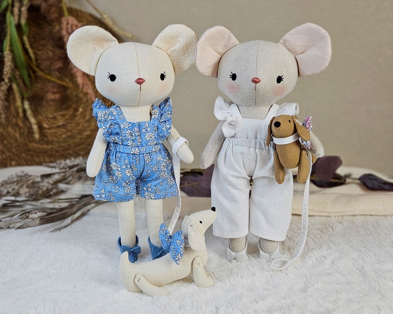 Modèle de couture numérique souris PDF, tutoriel facile et vidéo pour réaliser une peluche souris habillée avec son chien Cadeau DIY image 2