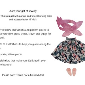 Digital Download Doll Clothes Pattern15 doll, PDF Sewing Pattern and Tutorial Doll Dress and Accessory Pattern, easy pattern, Fairy Doll image 6