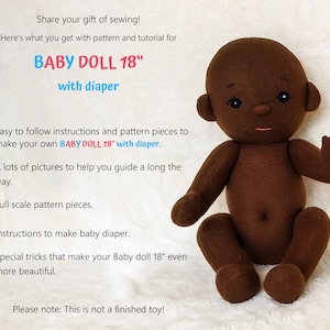 PDF Baby Doll Pattern and Tutorial, 18” Soft Doll Pattern with Diaper, Easy Sewing Cloth Doll Instant Download Rag Doll Pattern