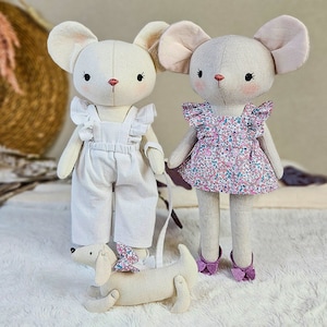 PDF Mouse Digital Sewing Pattern, Easy Tutorial, and Video for You to Make a Dressed Mouse Stuffed Animal Doll with Its Dog Pet DIY Gift zdjęcie 3