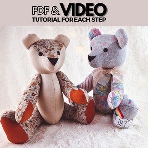 PDF Memory Bear Sewing Pattern & Tutorial, Keepsake Bear Pattern Made from Clothes, Teddy Bear Stuffed Animal Pattern Easy, Instant Download