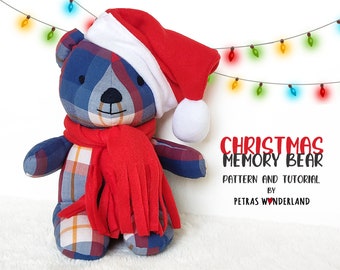 Kerst Memory Bear PDF Naaipatroon & Tutorial, Gerecycleerde Teddybeer Gemaakt van Kleding, Knuffeldier Patroon Eenvoudig, Aandenken Beer Diy