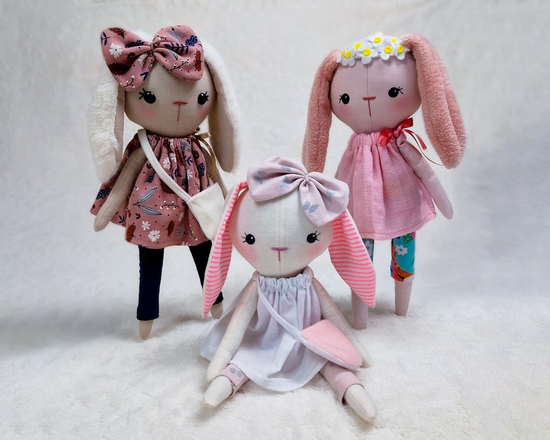 Unleash your creativity and make your own charming bunny rabbit doll with our easy-to-follow PDF sewing pattern and tutorial. This soft toy pattern comes with all the necessary instructions and templates to make a cute doll Bunny