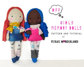 PDF Memory Doll Girls Sewing Pattern, Sewing Tutorial for Cloth Doll Pattern DIY Rag Doll Pattern Doll Soft Patchwork Doll Made from Clothes