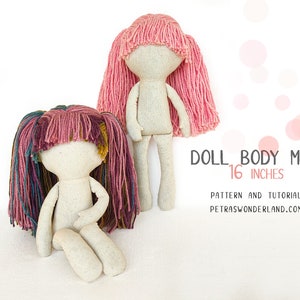 Modello e tutorial per cucire bambole di stoffa in formato PDF - Corpo di bambola Maya 16" con capelli, Modello facile per bambola di pezza con corpo vuoto, Modello elettronico per bambola morbida, Bambola fai da te