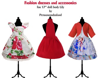 PDF Set of Three Dresses, Jacket and Boots Sewing Tutorial and Pattern, Doll Clothes, Doll Dress Pattern, Doll Clothing Tutorial