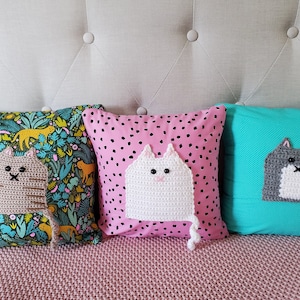Crochet Kitty Fabric Pillows // Slipcovers Only