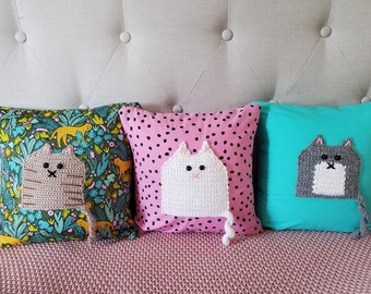 Crochet Kitty Fabric Pillows // Slipcovers Only