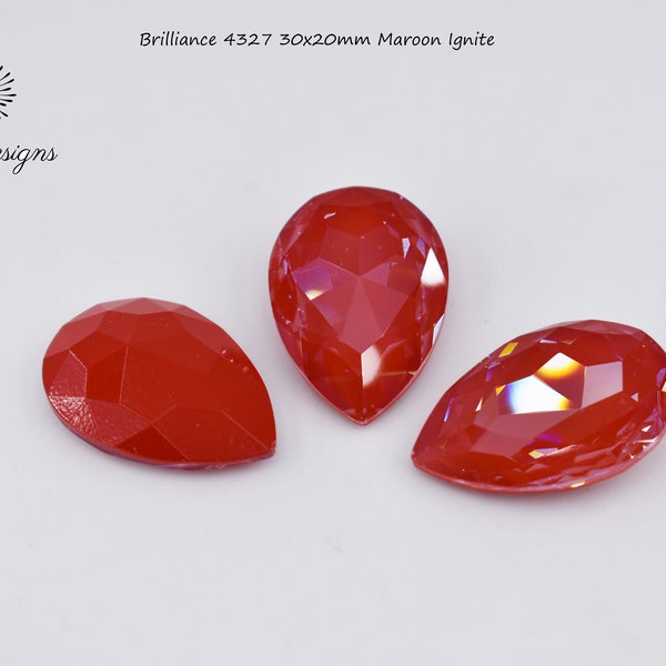 Brilliance 4327 30x20mm Maroon Ignite pear fancy stone, Austrian Crystal