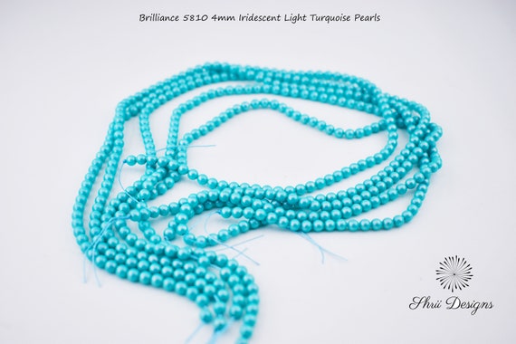 Brilliance 5810 4mm Iridescent Light Turquoise Pearls, Austrian Crystal, 100pcs
