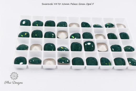 Swarovski 4470 12mm Palace Green Opal F, cushion cut square stone