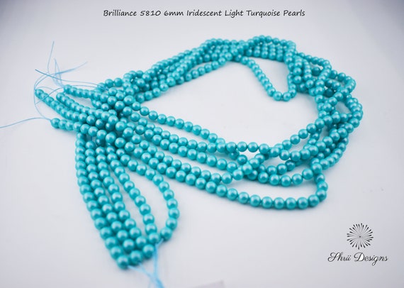 Brilliance 5810 6mm Iridescent Light Turquoise Pearls, Austrian Pearls, 100 pcs