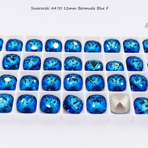 Swarovski 4470 12mm Bermuda Blue F, cushion cut square fancy stone