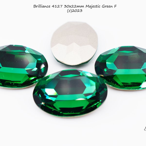 Brilliance 4127 30x22mm Majestic Green F, oval fancy stone, sold by the piece