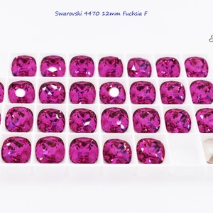 Swarovski 4470 12mm Fuchsia F, cushion cut square fancy stone