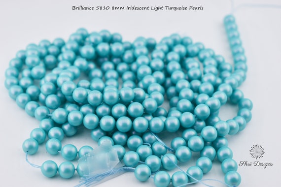 Brilliance 5810 8mm Iridescent Light Turquoise Pearls, Austrian made, 50 pcs