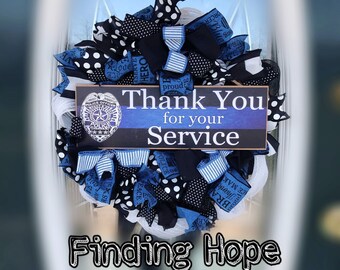 Thin blue line damioy wreath police graduation gift police wife life wreath police week LEO family wreath law enforcement family decor