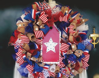 Patriotic wreath/ 4th of July wreath/ summer wreath/ patriotic decor/ 4th of July front door/ Independence Day wreath/ welcome wreath