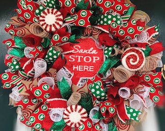 Christmas wreath/ Christmas decor/ santa wreath/ Christmas welcome wreath/ Christmas front door/ holiday wreath/ holiday front door