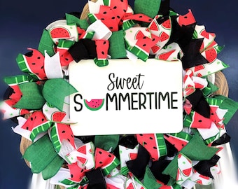 Summer wreath/ summer front door/ summer welcome wreath/ watermelon wreath/ watermelon decor/ deco mesh wreath/ welcome wreath