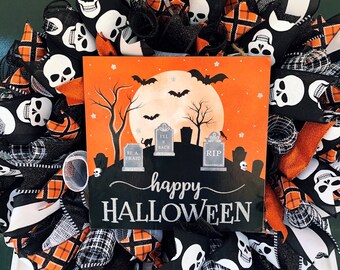 Halloween wreath/ Halloween front door/ Halloween welcome/ fall wreath/ October wreath/ happy Halloween