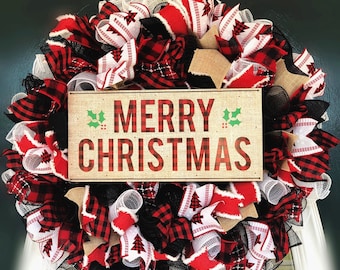 Christmas wreath/ Christmas front door/ Christmas decor/ buffalo plaid wreath/ buffalo plaid decor/ welcome wreath