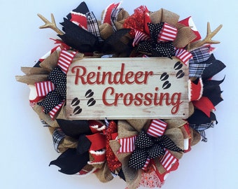Christmas wreath / reindeer wreath / holiday wreath / Christmas decor / holiday decor